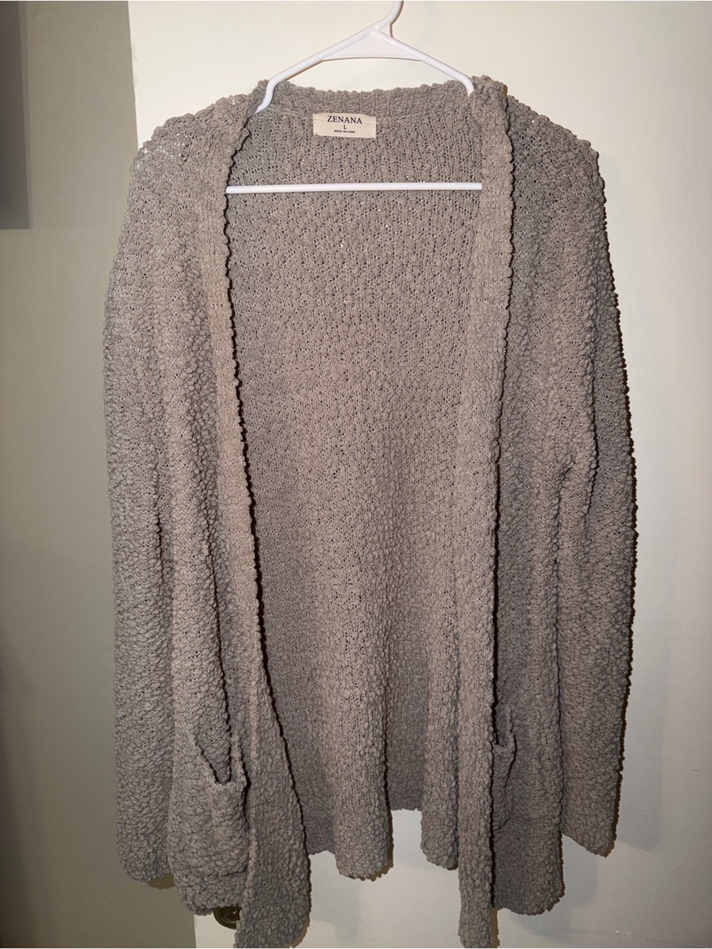 Zenana Outfitters Taupe Open-Front Boucle Cardigan